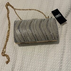 INC International Concepts Metallic Clutch Purse Evening Formal Randdi Pearl